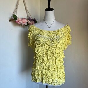 Yellow Crochet Ruffle Off-Shoulder Women’s Top